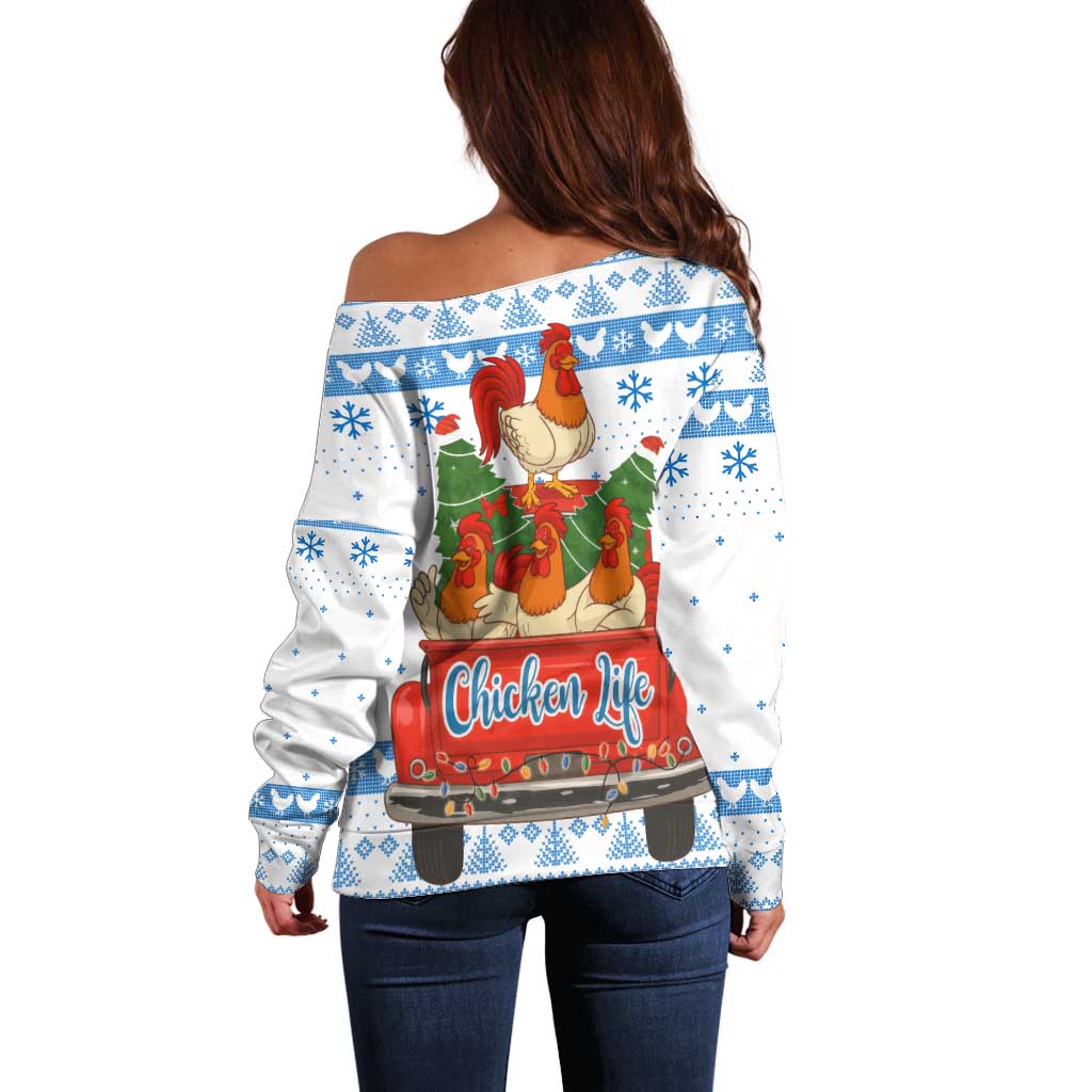 Chicken Life Christmas Off Shoulder Sweater Xmas Holiday Patterns - Wonder Print Shop