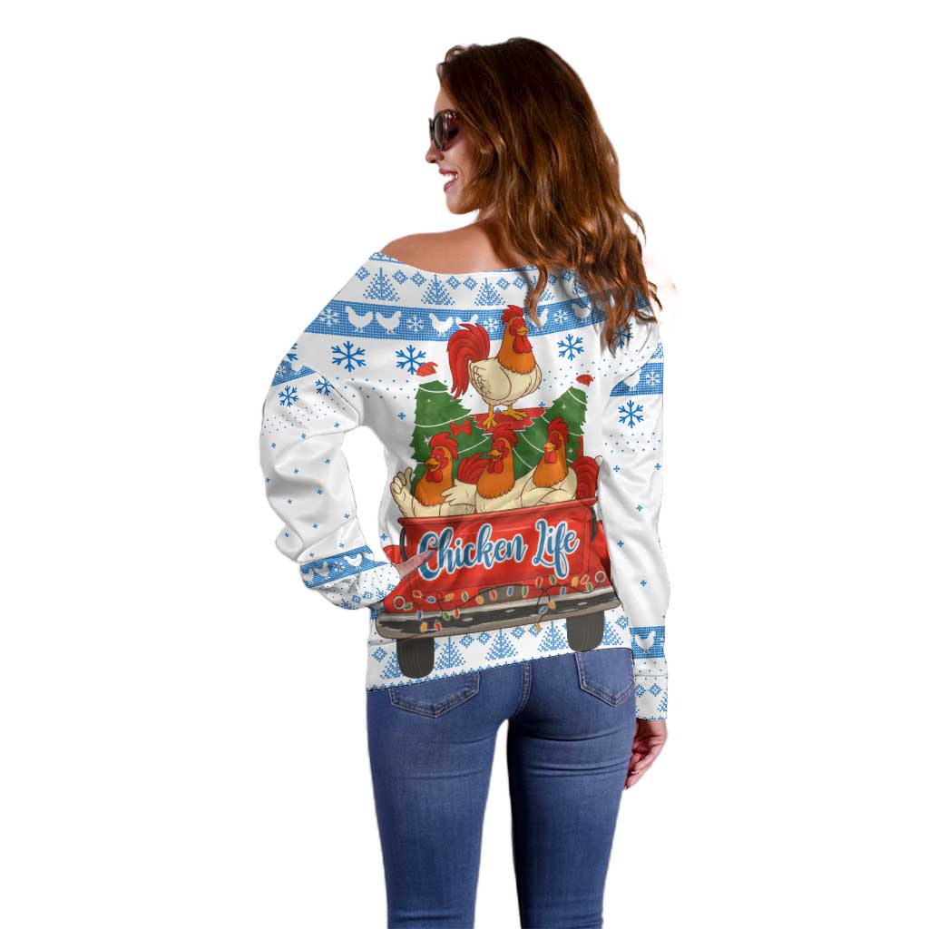 Chicken Life Christmas Off Shoulder Sweater Xmas Holiday Patterns - Wonder Print Shop