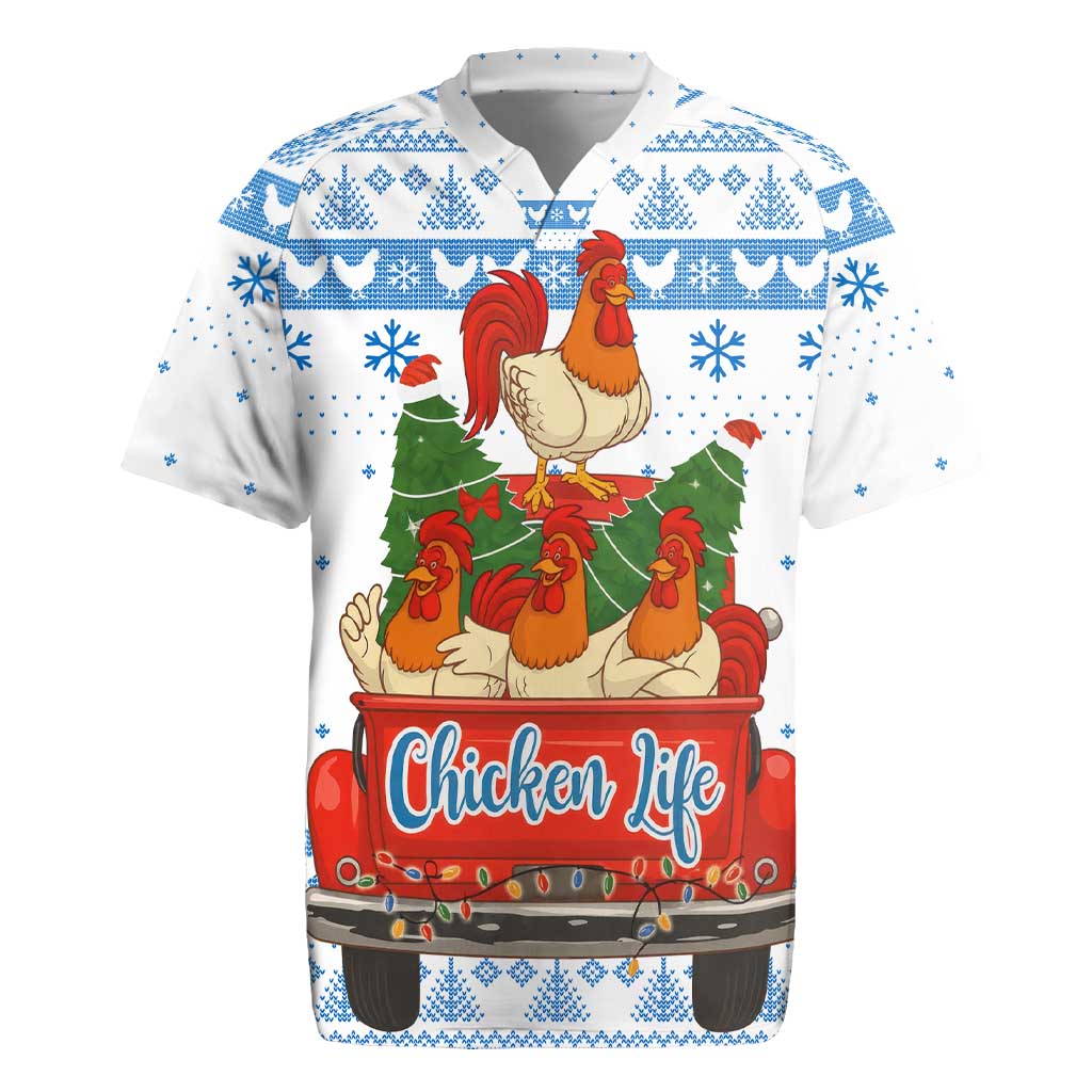 Chicken Life Christmas Rugby Jersey Xmas Holiday Patterns - Wonder Print Shop