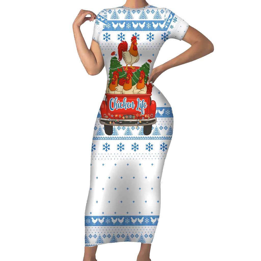 Chicken Life Christmas Short Sleeve Bodycon Dress Xmas Holiday Patterns - Wonder Print Shop