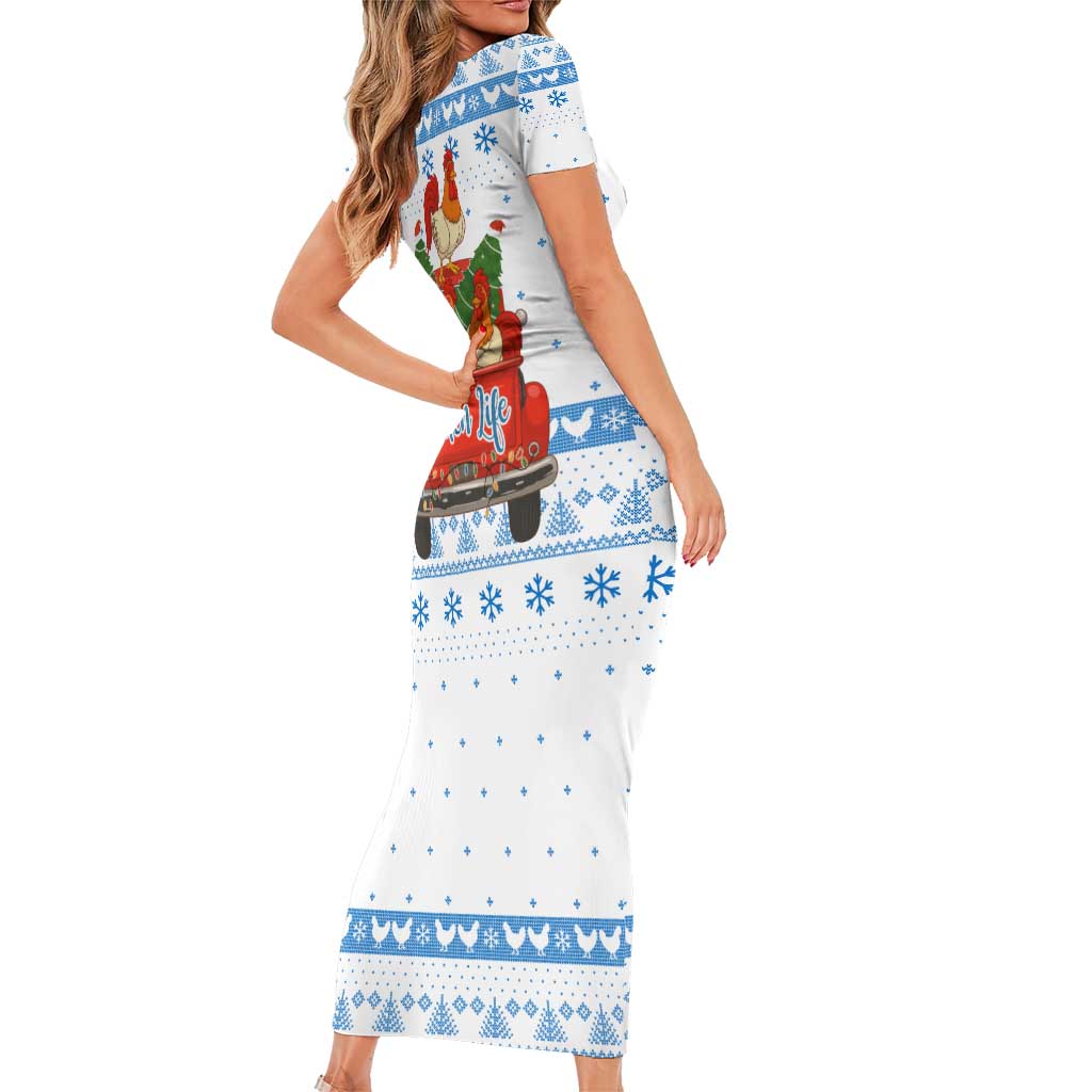 Chicken Life Christmas Short Sleeve Bodycon Dress Xmas Holiday Patterns - Wonder Print Shop