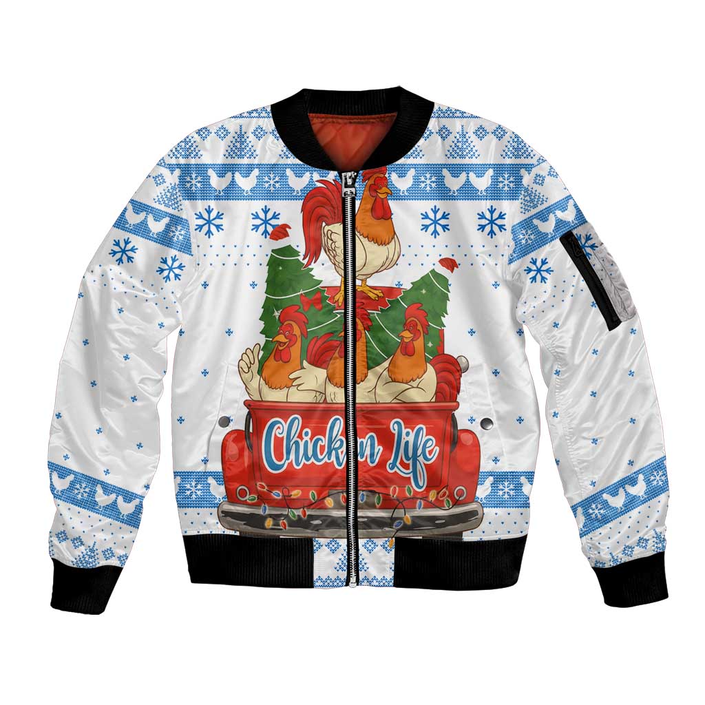 Chicken Life Christmas Sleeve Zip Bomber Jacket Xmas Holiday Patterns - Wonder Print Shop