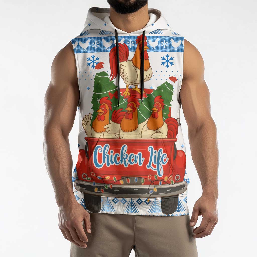 Chicken Life Christmas Sleeveless Hoodie Xmas Holiday Patterns - Wonder Print Shop
