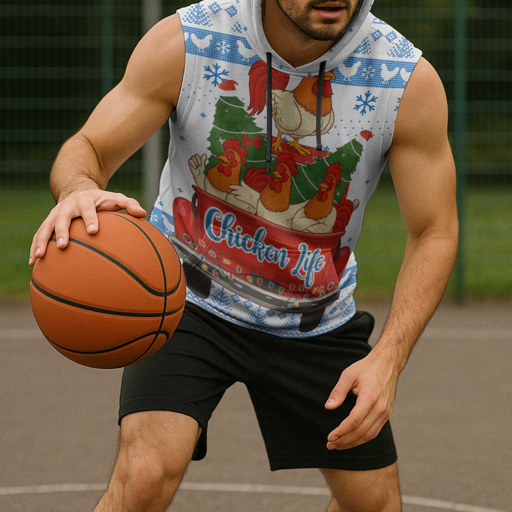 Chicken Life Christmas Sleeveless Hoodie Xmas Holiday Patterns - Wonder Print Shop