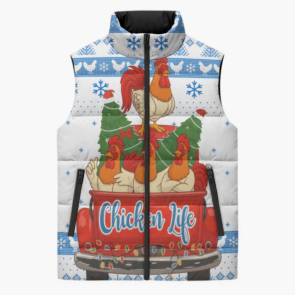 Chicken Life Christmas Sleeveless Puffer Jacket Xmas Holiday Patterns - Wonder Print Shop