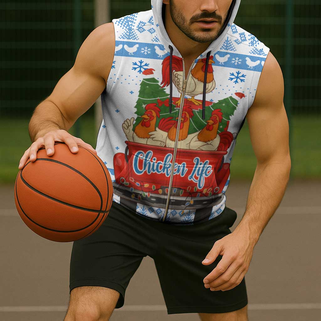 Chicken Life Christmas Sleeveless Zip Hoodie Xmas Holiday Patterns - Wonder Print Shop