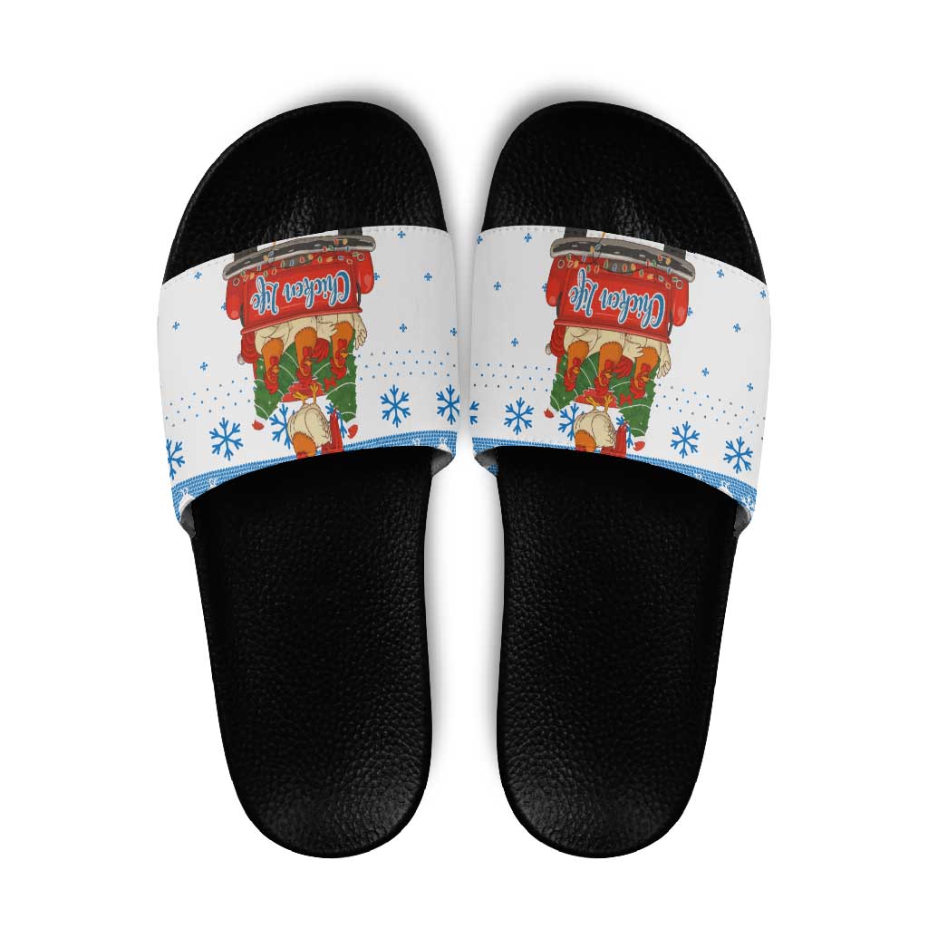 Chicken Life Christmas Slide Sandals Xmas Holiday Patterns - Wonder Print Shop