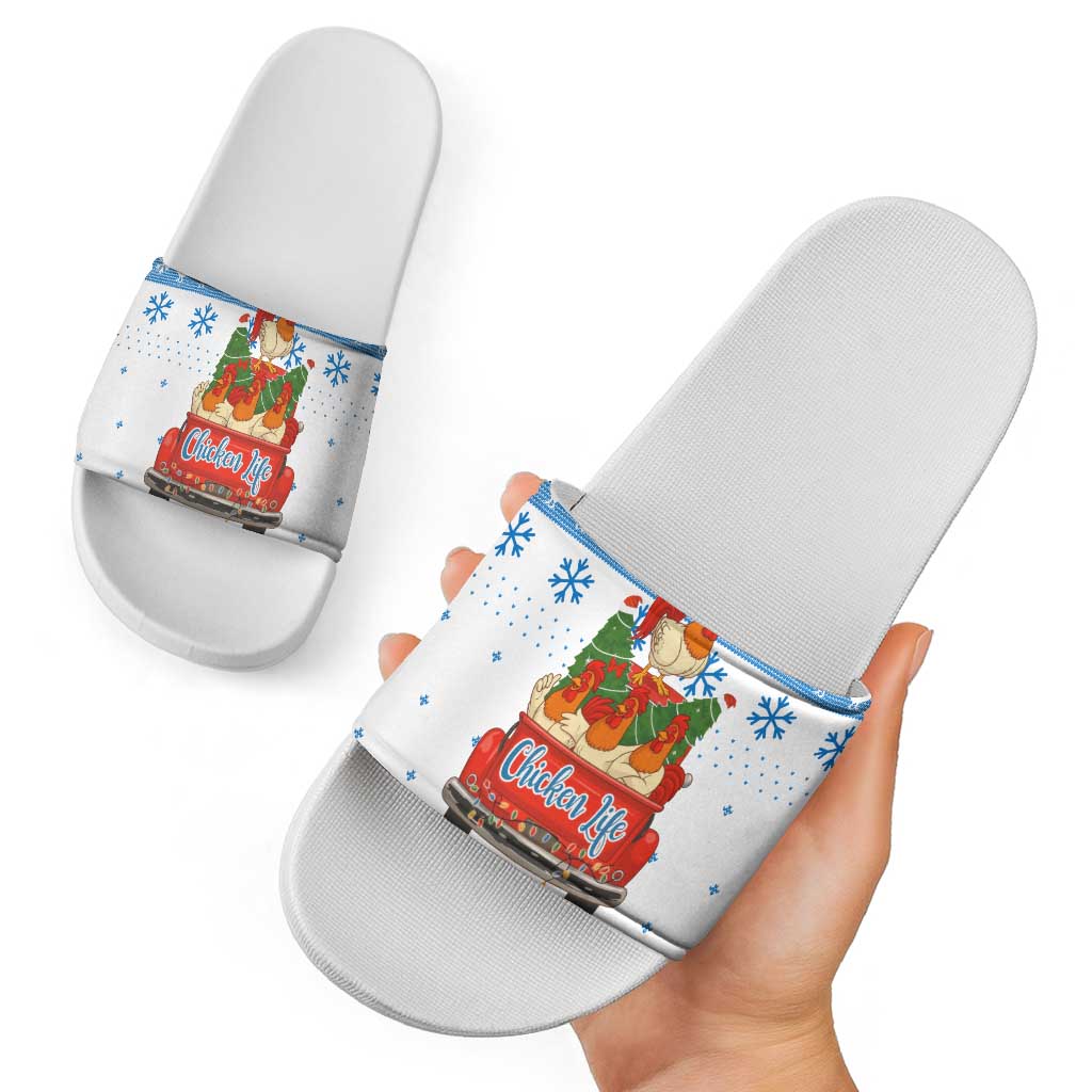 Chicken Life Christmas Slide Sandals Xmas Holiday Patterns - Wonder Print Shop
