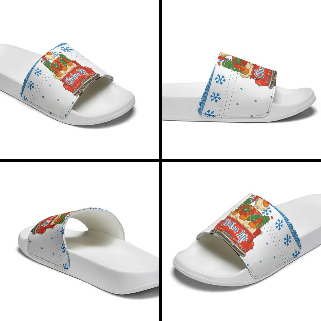 Chicken Life Christmas Slide Sandals Xmas Holiday Patterns - Wonder Print Shop