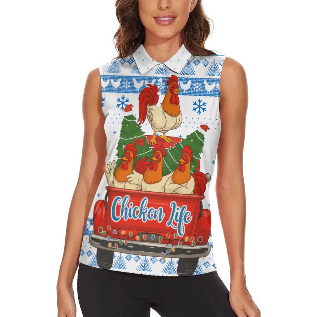 Chicken Life Christmas Women Sleeveless Polo Shirt Xmas Holiday Patterns - Wonder Print Shop
