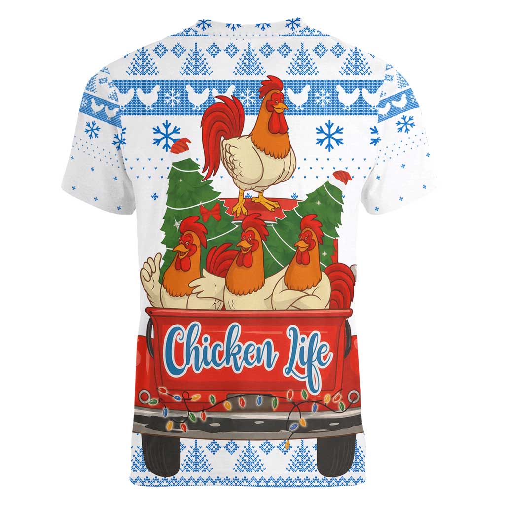 Chicken Life Christmas Women V-Neck T-Shirt Xmas Holiday Patterns - Wonder Print Shop