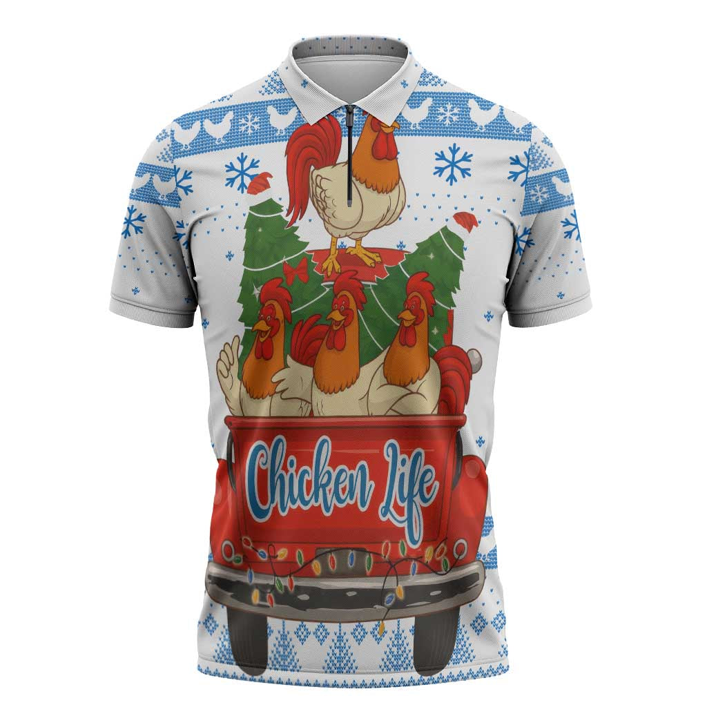 Chicken Life Christmas Zipper Polo Shirt Xmas Holiday Patterns - Wonder Print Shop