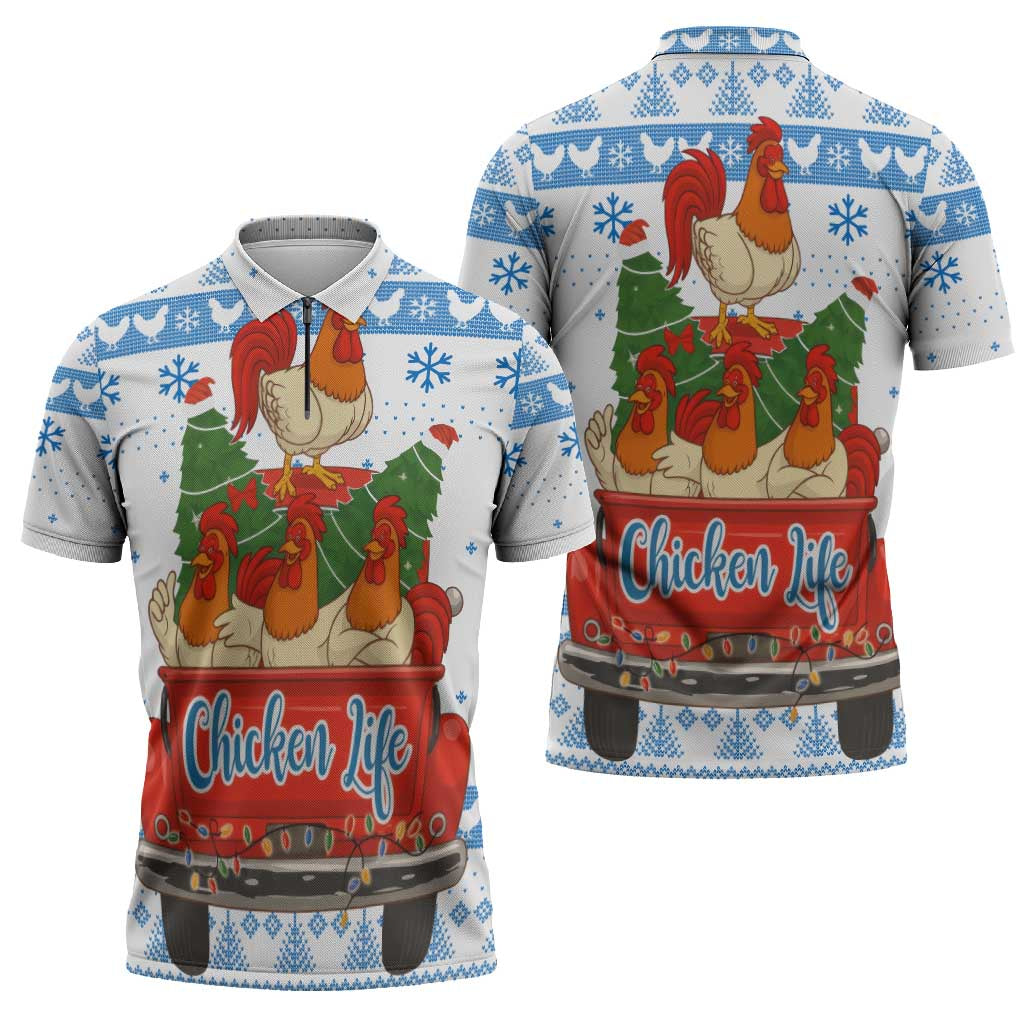 Chicken Life Christmas Zipper Polo Shirt Xmas Holiday Patterns - Wonder Print Shop