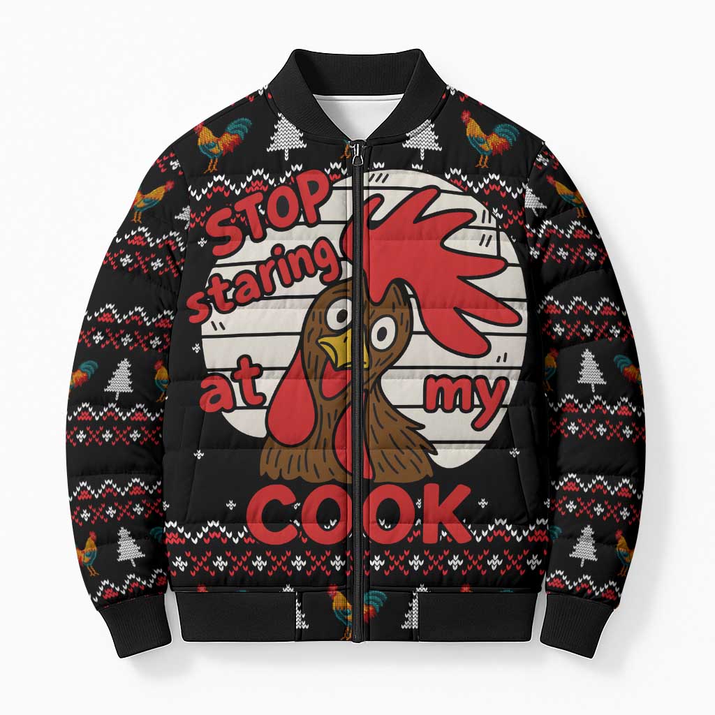 Chicken Stop Christmas Bomber Puffer Jacket Xmas Holiday Patterns - Wonder Print Shop