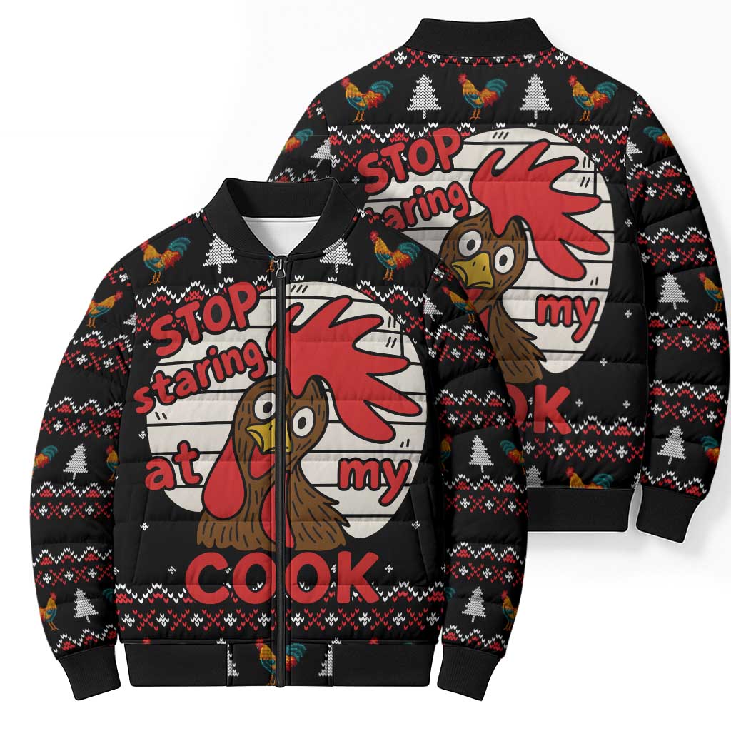 Chicken Stop Christmas Bomber Puffer Jacket Xmas Holiday Patterns - Wonder Print Shop