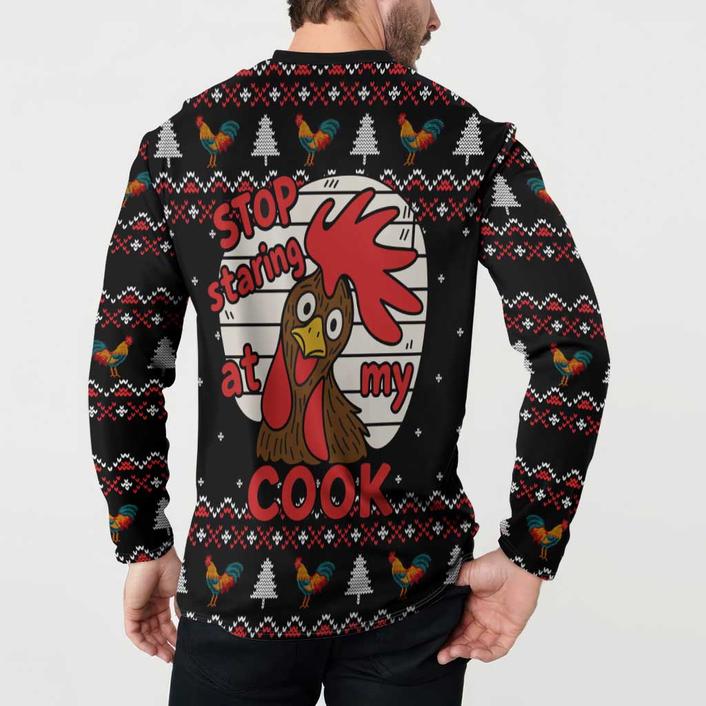 Chicken Stop Christmas Button Sweatshirt Xmas Holiday Patterns - Wonder Print Shop