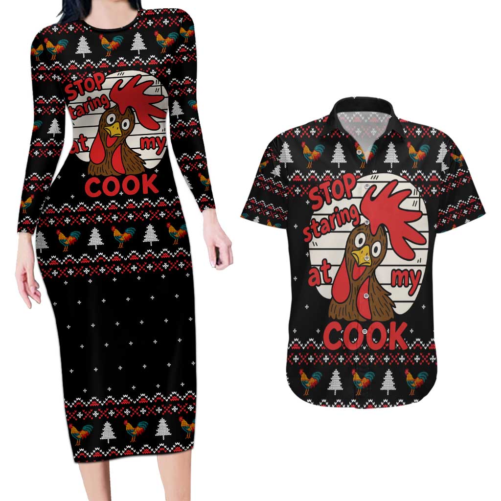 Chicken Stop Christmas Couples Matching Long Sleeve Bodycon Dress and Hawaiian Shirt Xmas Holiday Patterns - Wonder Print Shop