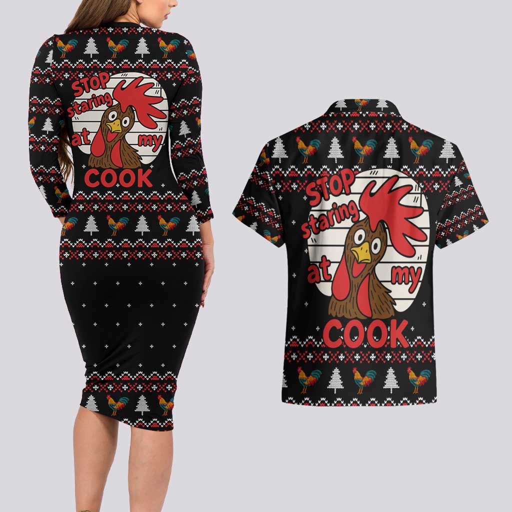 Chicken Stop Christmas Couples Matching Long Sleeve Bodycon Dress and Hawaiian Shirt Xmas Holiday Patterns - Wonder Print Shop