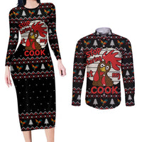 Chicken Stop Christmas Couples Matching Long Sleeve Bodycon Dress and Long Sleeve Button Shirt Xmas Holiday Patterns - Wonder Print Shop