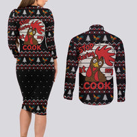 Chicken Stop Christmas Couples Matching Long Sleeve Bodycon Dress and Long Sleeve Button Shirt Xmas Holiday Patterns - Wonder Print Shop