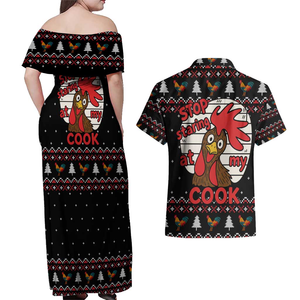 Chicken Stop Christmas Couples Matching Off Shoulder Maxi Dress and Hawaiian Shirt Xmas Holiday Patterns - Wonder Print Shop