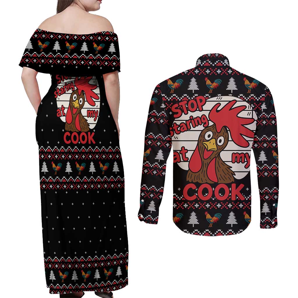 Chicken Stop Christmas Couples Matching Off Shoulder Maxi Dress and Long Sleeve Button Shirt Xmas Holiday Patterns - Wonder Print Shop