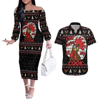 Chicken Stop Christmas Couples Matching Off The Shoulder Long Sleeve Dress and Hawaiian Shirt Xmas Holiday Patterns - Wonder Print Shop