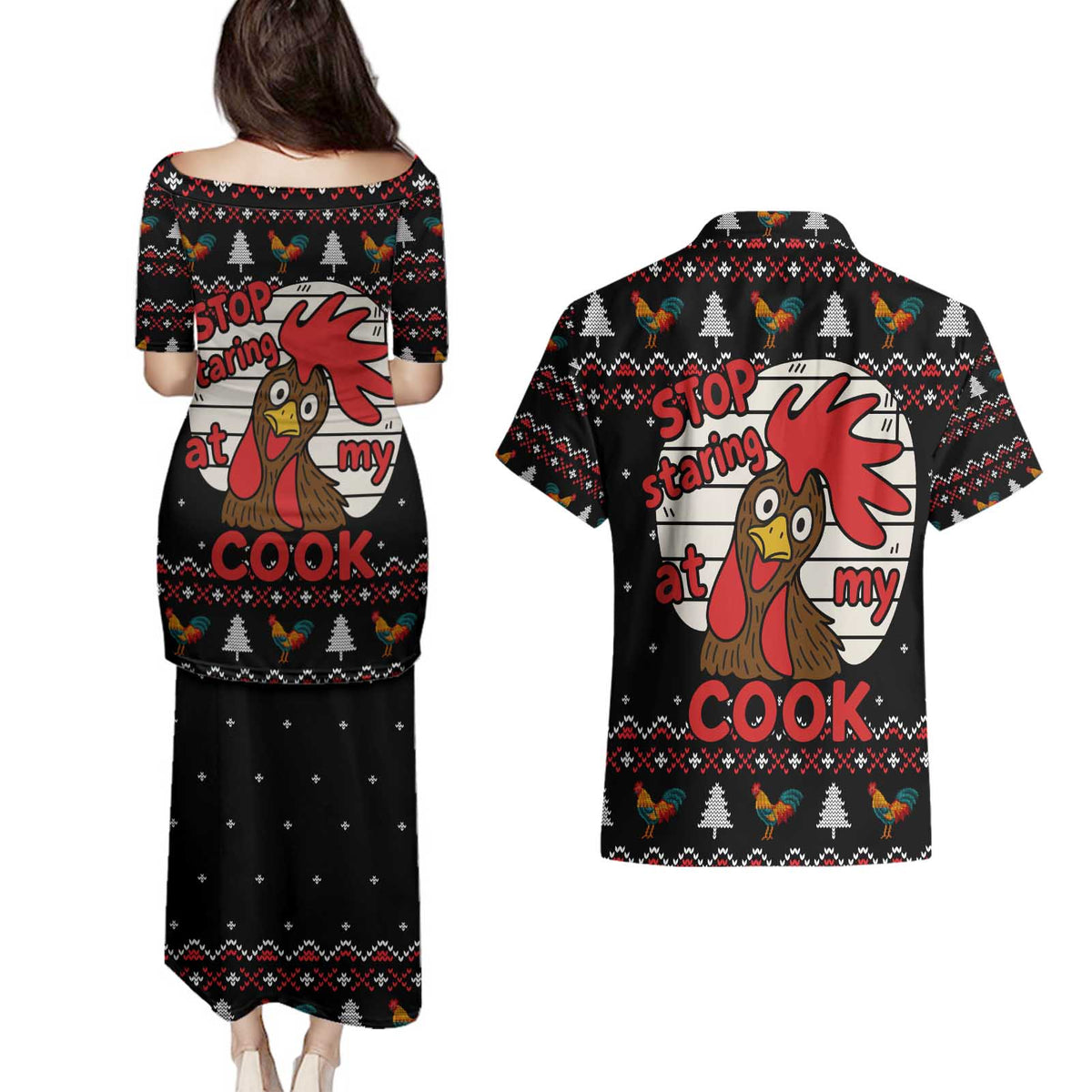 Chicken Stop Christmas Couples Matching Puletasi and Hawaiian Shirt Xmas Holiday Patterns - Wonder Print Shop