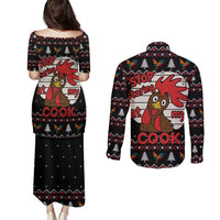 Chicken Stop Christmas Couples Matching Puletasi and Long Sleeve Button Shirt Xmas Holiday Patterns - Wonder Print Shop