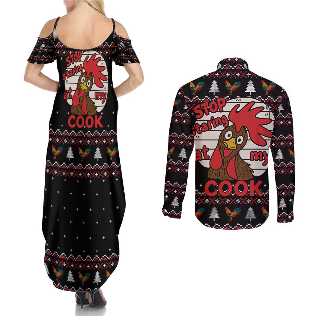 Chicken Stop Christmas Couples Matching Summer Maxi Dress and Long Sleeve Button Shirt Xmas Holiday Patterns - Wonder Print Shop