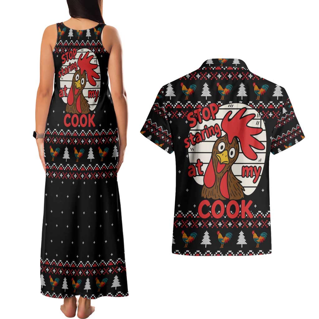 Chicken Stop Christmas Couples Matching Tank Maxi Dress and Hawaiian Shirt Xmas Holiday Patterns - Wonder Print Shop