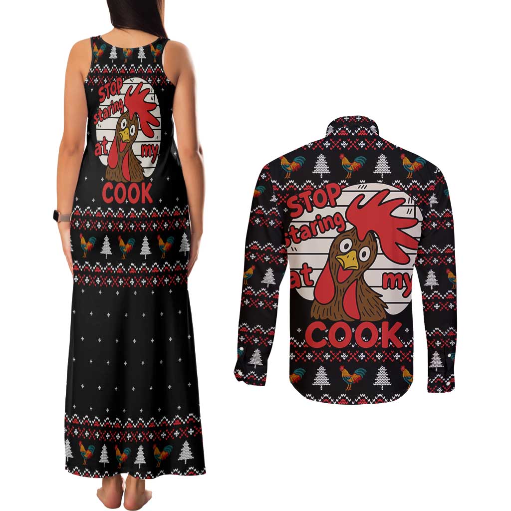 Chicken Stop Christmas Couples Matching Tank Maxi Dress and Long Sleeve Button Shirt Xmas Holiday Patterns - Wonder Print Shop