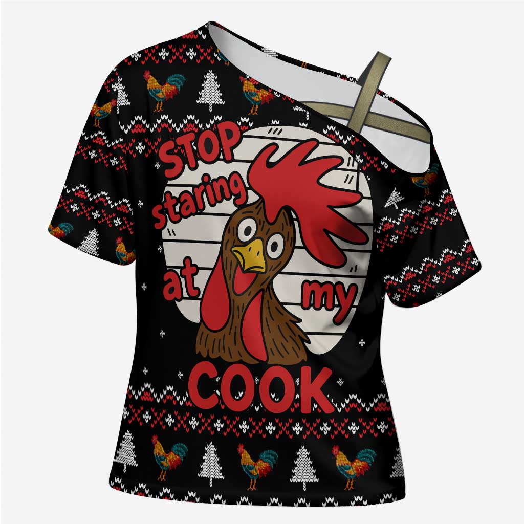 Chicken Stop Christmas Cross Shoulder Shirt Xmas Holiday Patterns - Wonder Print Shop