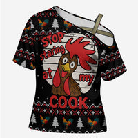 Chicken Stop Christmas Cross Shoulder Shirt Xmas Holiday Patterns - Wonder Print Shop