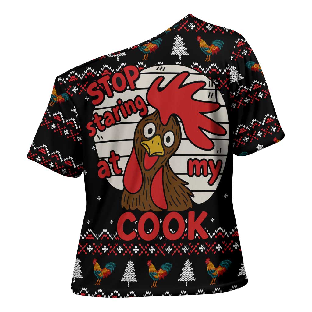 Chicken Stop Christmas Cross Shoulder Shirt Xmas Holiday Patterns - Wonder Print Shop