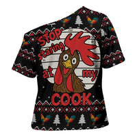 Chicken Stop Christmas Cross Shoulder Shirt Xmas Holiday Patterns - Wonder Print Shop