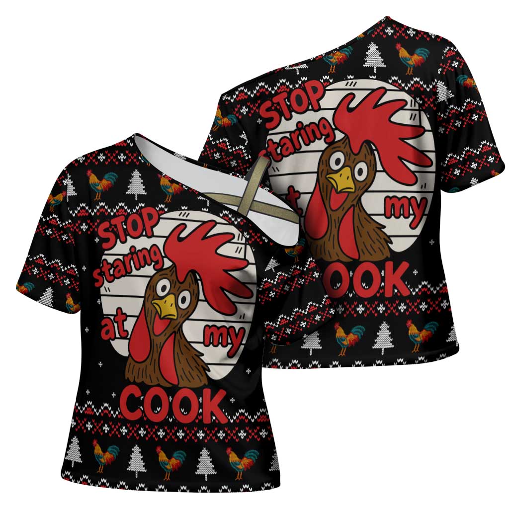 Chicken Stop Christmas Cross Shoulder Shirt Xmas Holiday Patterns - Wonder Print Shop