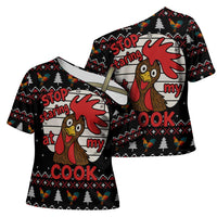 Chicken Stop Christmas Cross Shoulder Shirt Xmas Holiday Patterns - Wonder Print Shop
