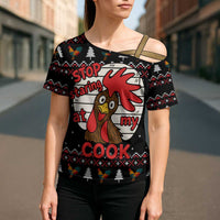 Chicken Stop Christmas Cross Shoulder Shirt Xmas Holiday Patterns - Wonder Print Shop