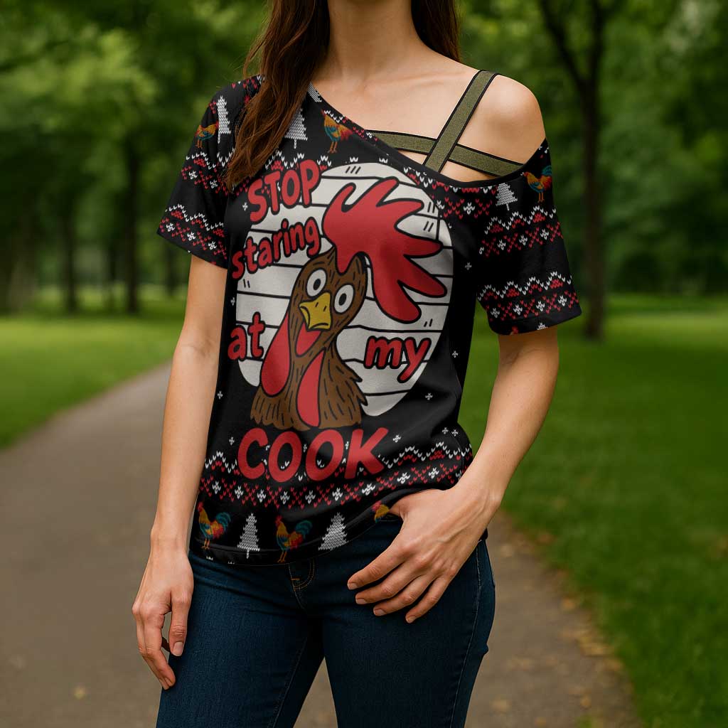 Chicken Stop Christmas Cross Shoulder Shirt Xmas Holiday Patterns - Wonder Print Shop