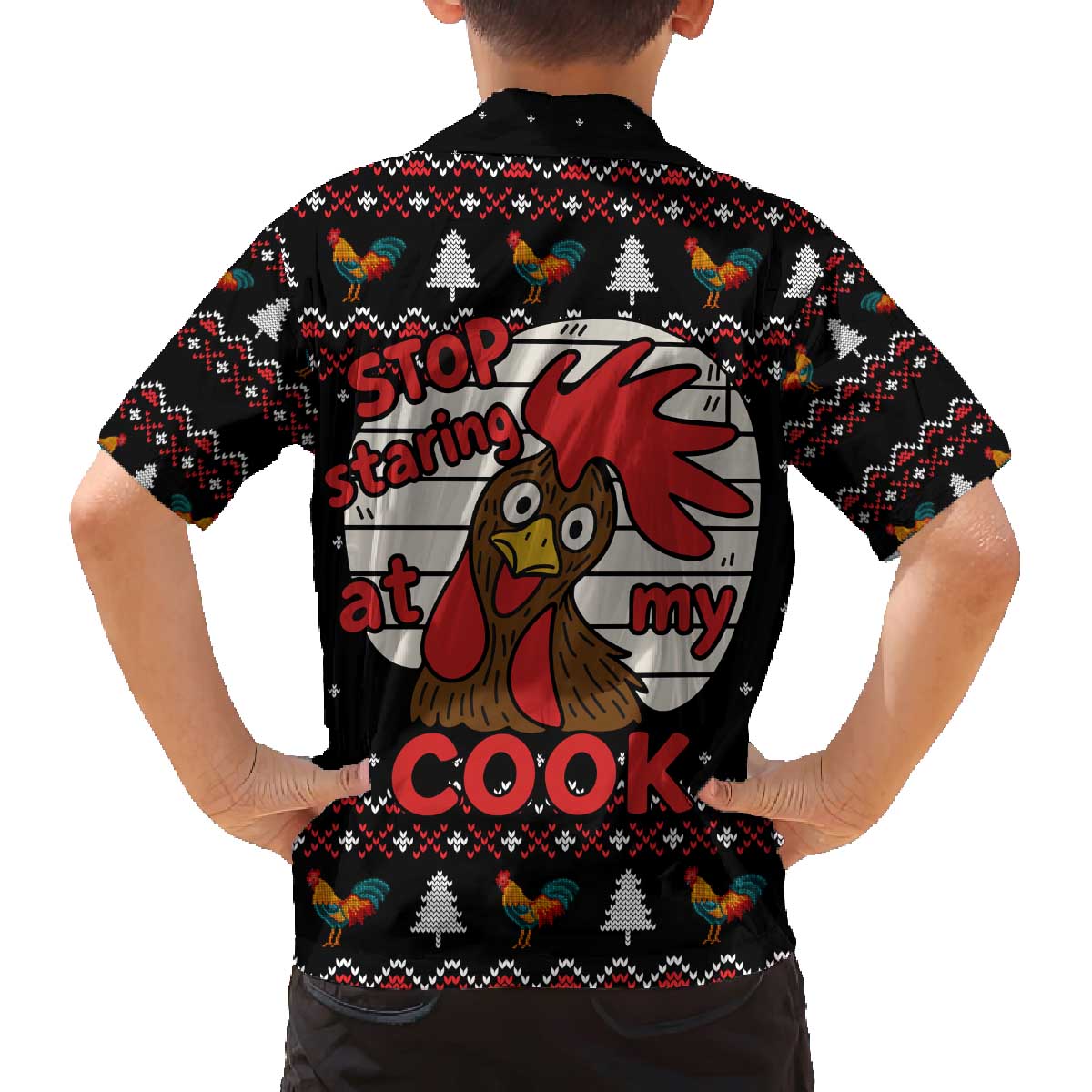 Chicken Stop Christmas Family Matching Off The Shoulder Long Sleeve Dress and Hawaiian Shirt Xmas Holiday Patterns - Wonder Print Shop