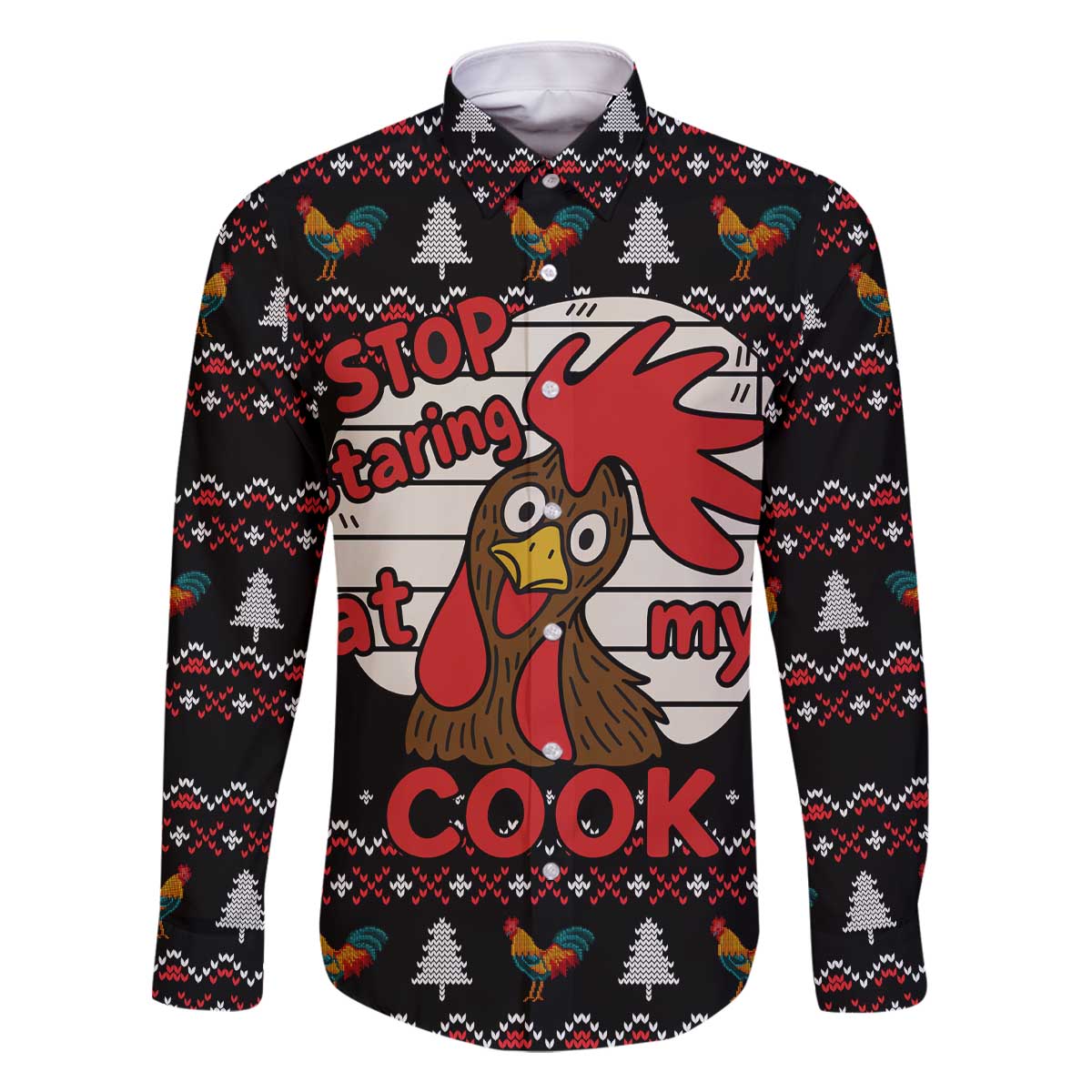 Chicken Stop Christmas Family Matching Off The Shoulder Long Sleeve Dress and Hawaiian Shirt Xmas Holiday Patterns - Wonder Print Shop