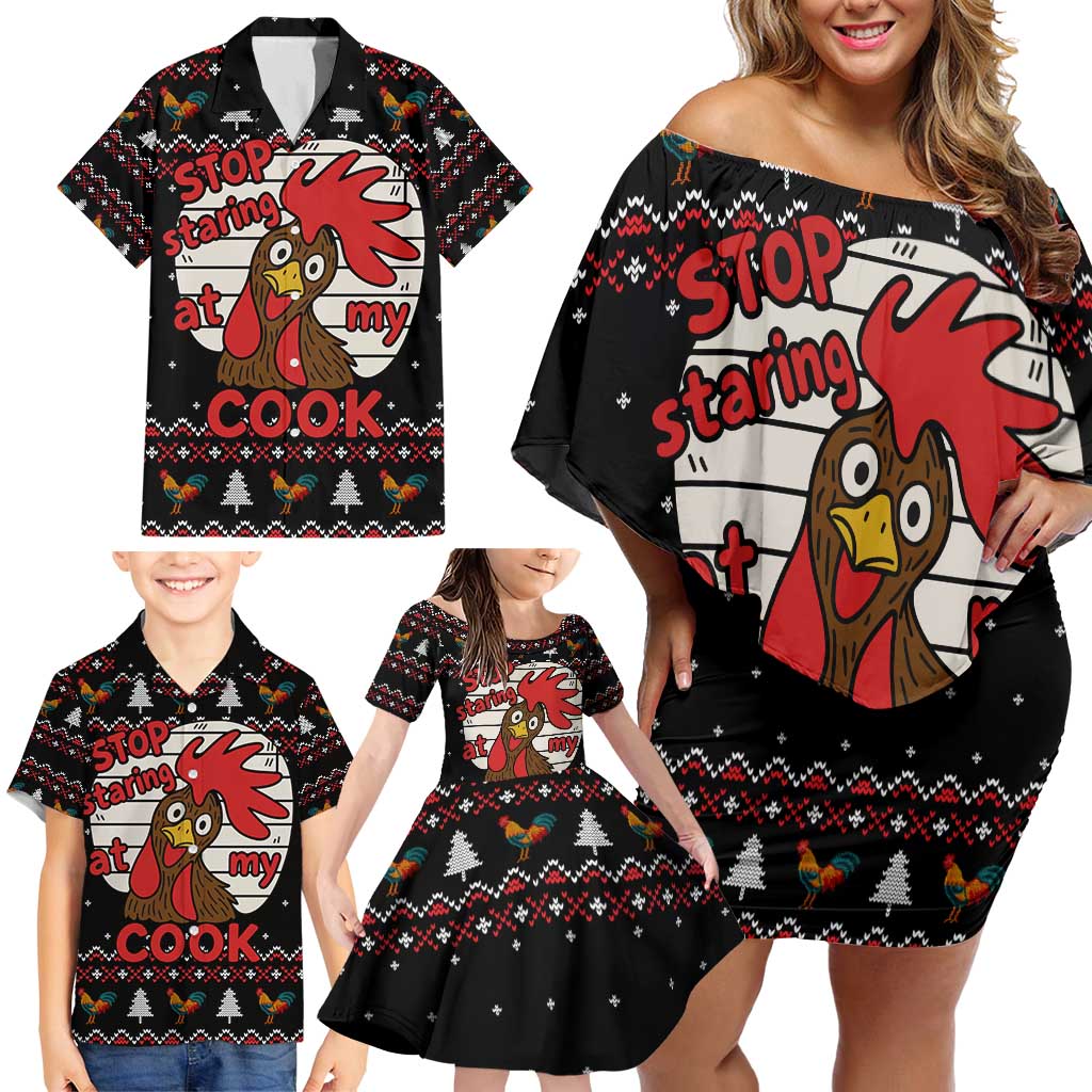Chicken Stop Christmas Family Matching Off Shoulder Short Dress and Hawaiian Shirt Xmas Holiday Patterns - Wonder Print Shop