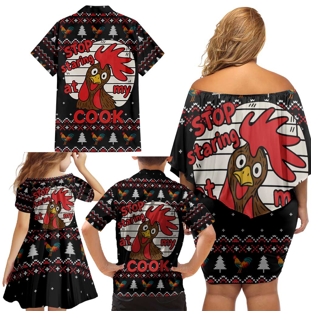 Chicken Stop Christmas Family Matching Off Shoulder Short Dress and Hawaiian Shirt Xmas Holiday Patterns - Wonder Print Shop