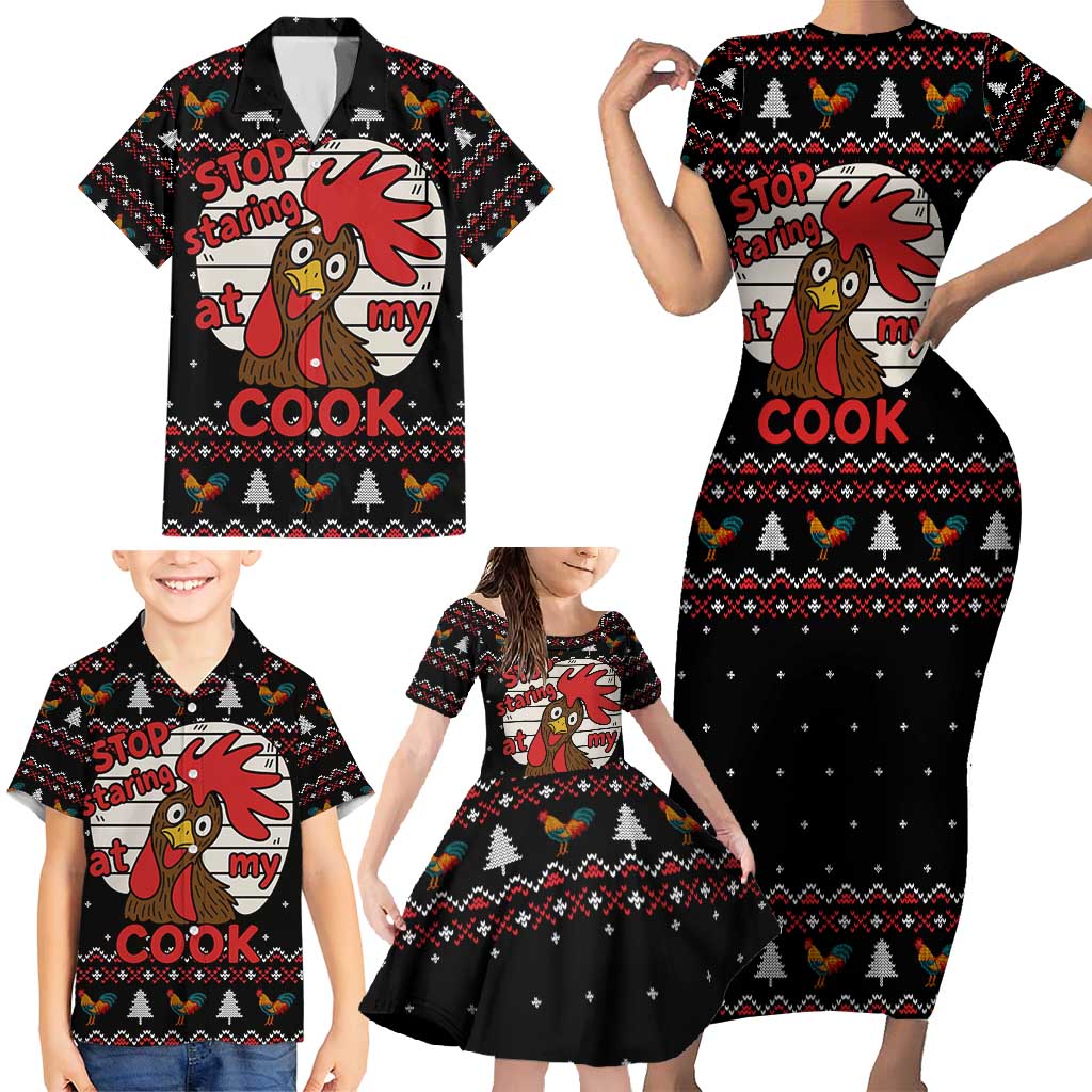 Chicken Stop Christmas Family Matching Short Sleeve Bodycon Dress and Hawaiian Shirt Xmas Holiday Patterns - Wonder Print Shop