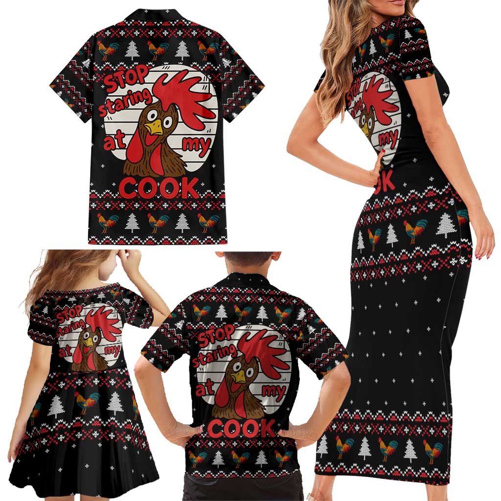 Chicken Stop Christmas Family Matching Short Sleeve Bodycon Dress and Hawaiian Shirt Xmas Holiday Patterns - Wonder Print Shop
