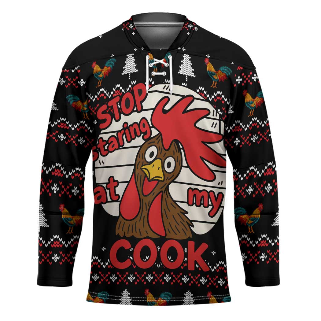 Chicken Stop Christmas Hockey Jersey Xmas Holiday Patterns - Wonder Print Shop