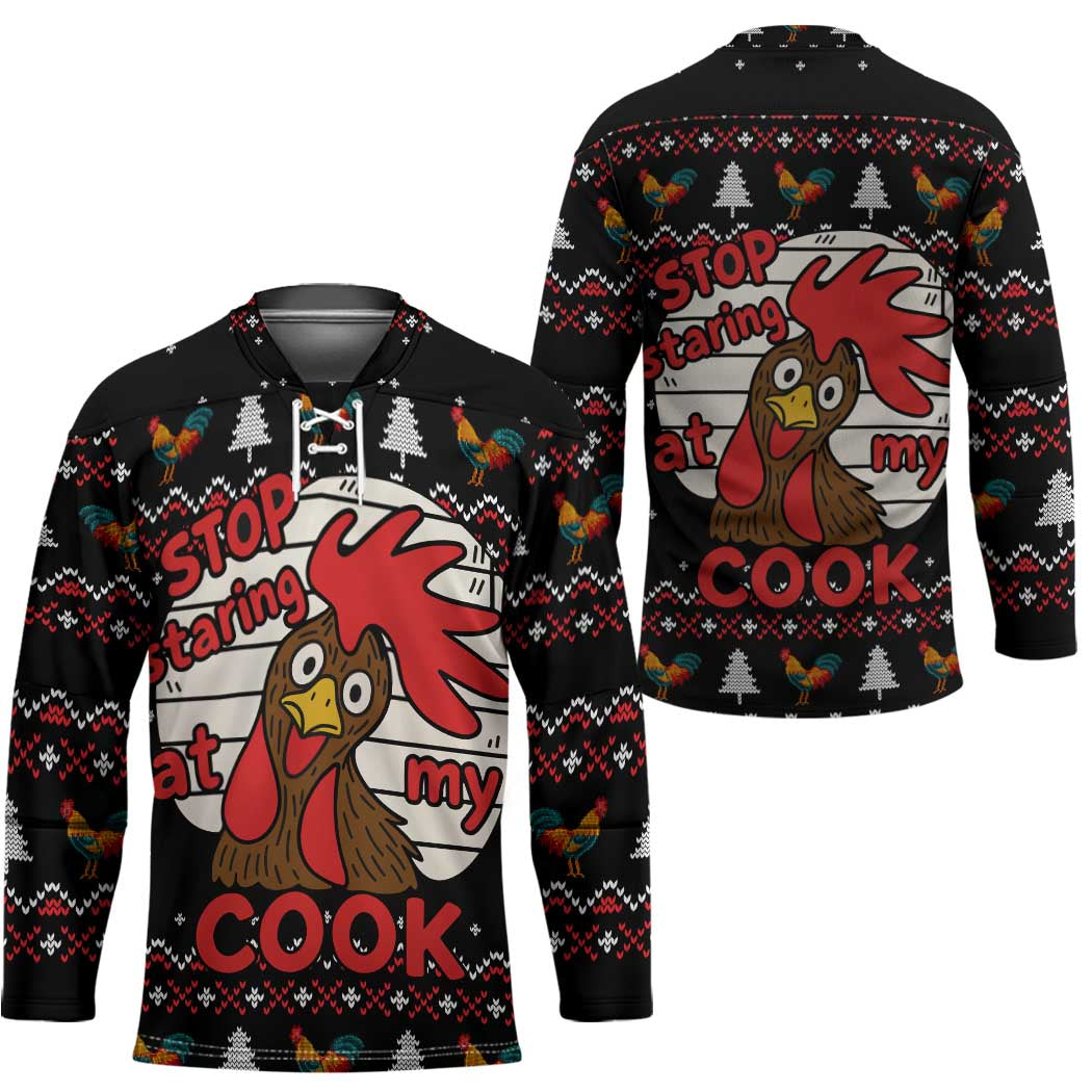 Chicken Stop Christmas Hockey Jersey Xmas Holiday Patterns - Wonder Print Shop