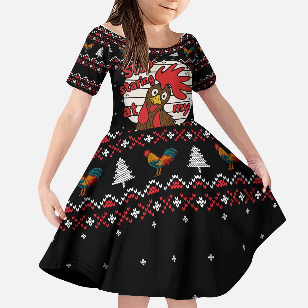 Chicken Stop Christmas Kid Short Sleeve Dress Xmas Holiday Patterns - Wonder Print Shop