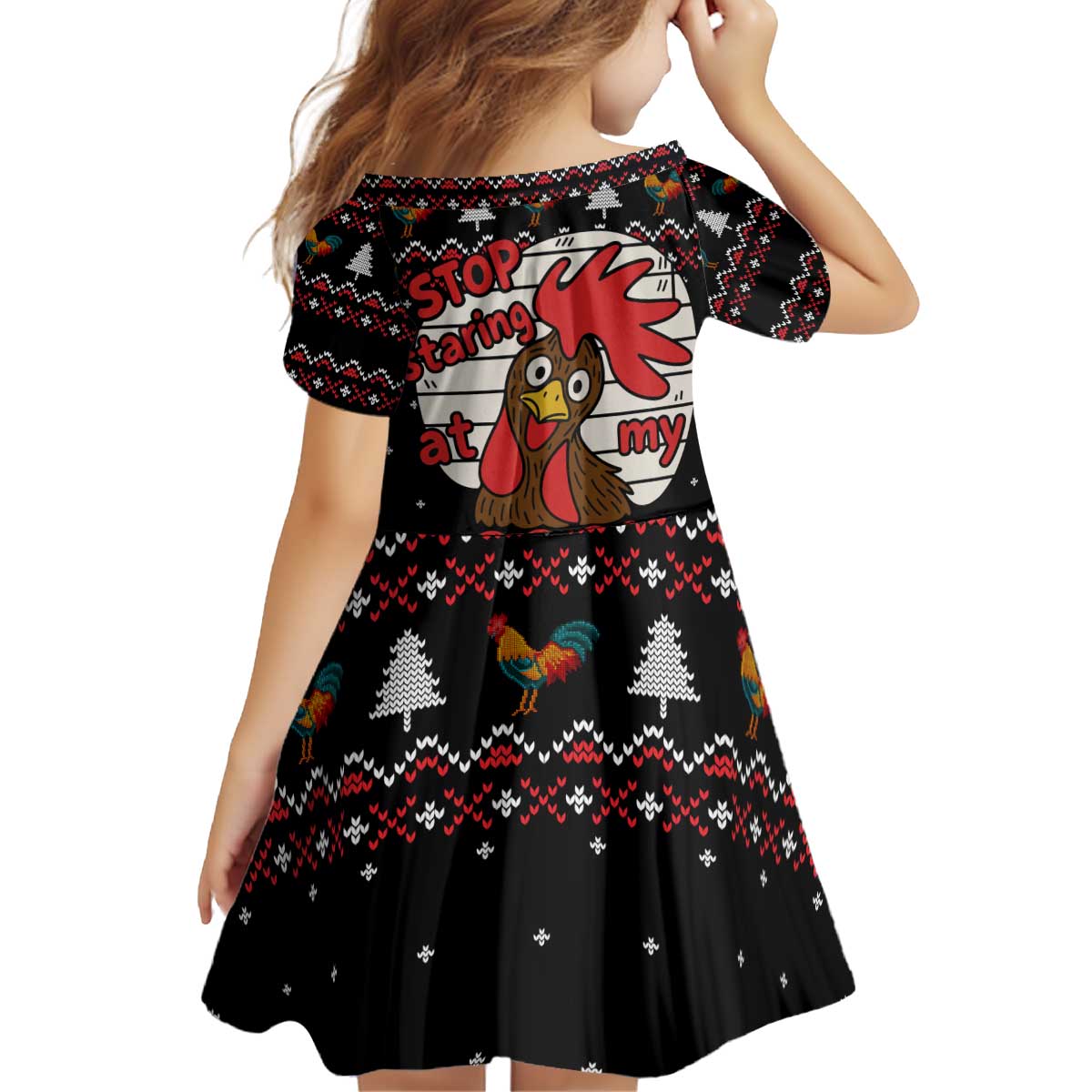 Chicken Stop Christmas Kid Short Sleeve Dress Xmas Holiday Patterns - Wonder Print Shop